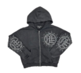 Mixed Emotions Eclipse grey acid wash rhinestone hoodie