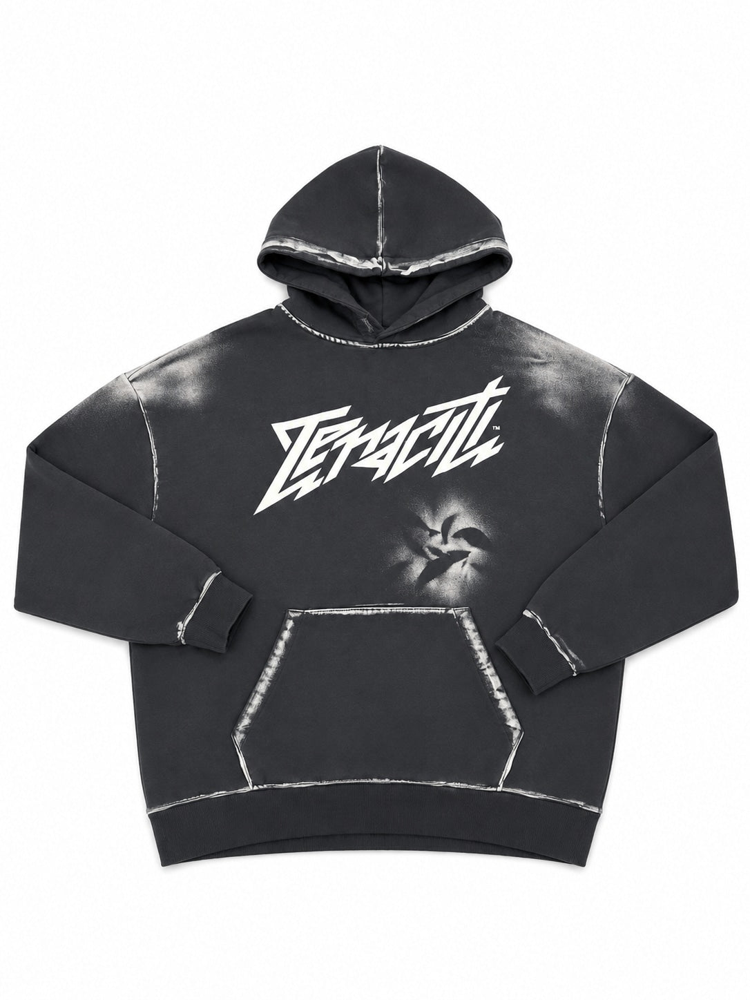 tenaciti grey and bleach italicized letters