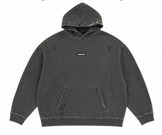tenaciti grey splatter hoodie ripped pocket