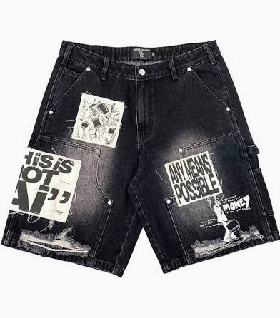 Mixed Emotion AI Black Jorts