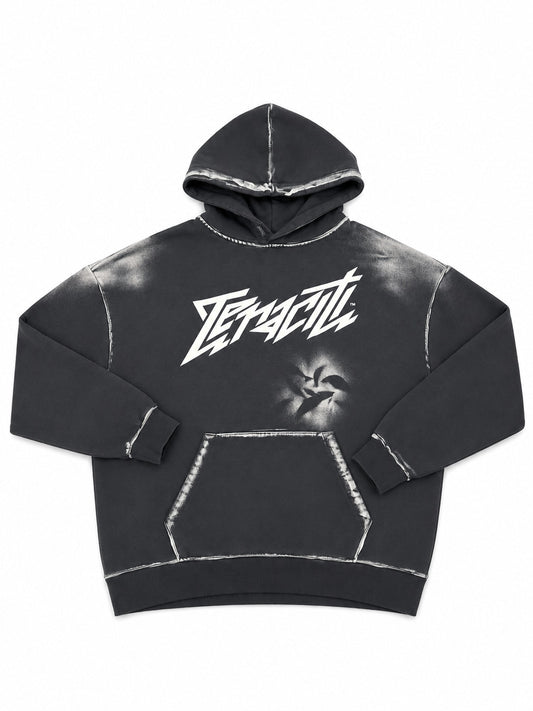 tenaciti grey and bleach italicized letters