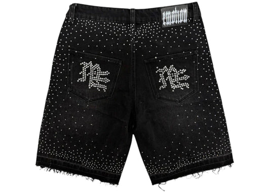 Mixed Emotions ME Rhinestone Denim Shorts Black