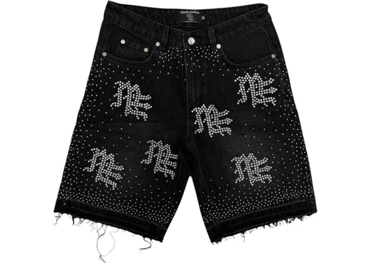 Mixed Emotions ME Rhinestone Denim Shorts Black