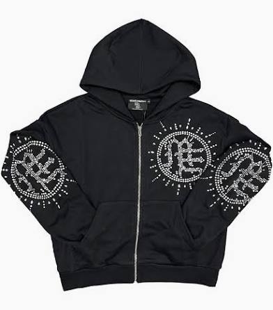 Mixed Emotions Eclipse black acid wash rhinestone hoodie
