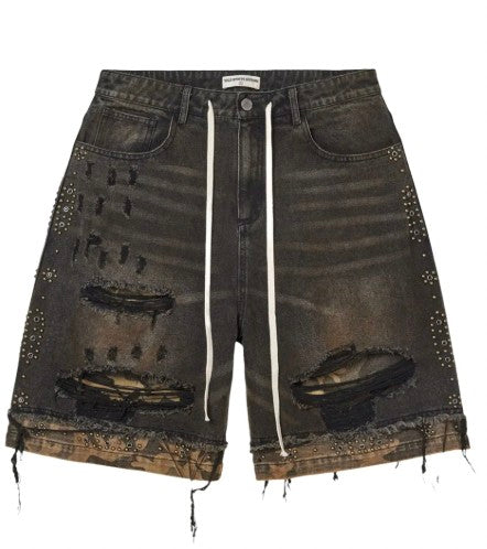 Vale Studded Ripped Shorts | Brown