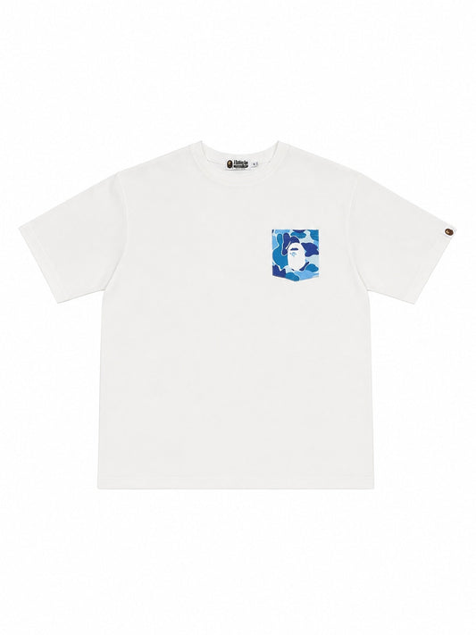 Bape white tee Pocket blue Camo